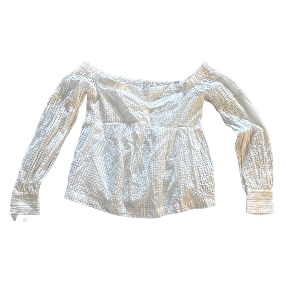 Maeve by Anthropologie Off the Shoulder Gingham Blouse white small NWT